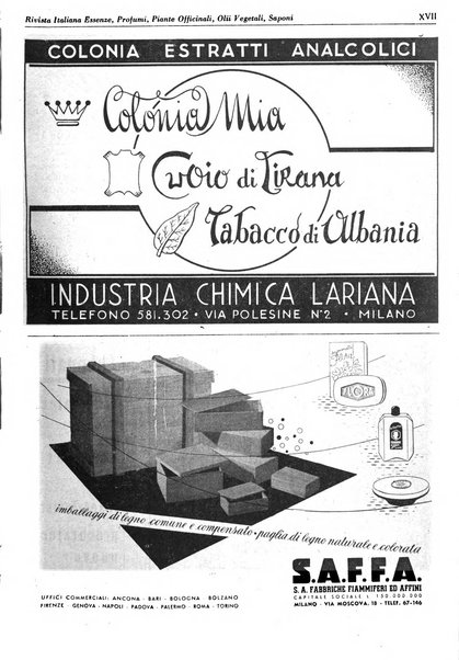 Rivista italiana essenze, profumi, piante officinali, olii vegetali, saponi organo di propaganda del gruppo produttori materie aromatiche della Federazione nazionale fascista degli industriali dei prodotti chimici