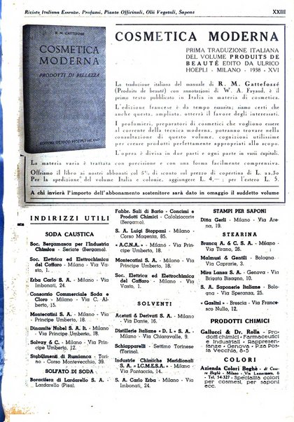 Rivista italiana essenze, profumi, piante officinali, olii vegetali, saponi organo di propaganda del gruppo produttori materie aromatiche della Federazione nazionale fascista degli industriali dei prodotti chimici