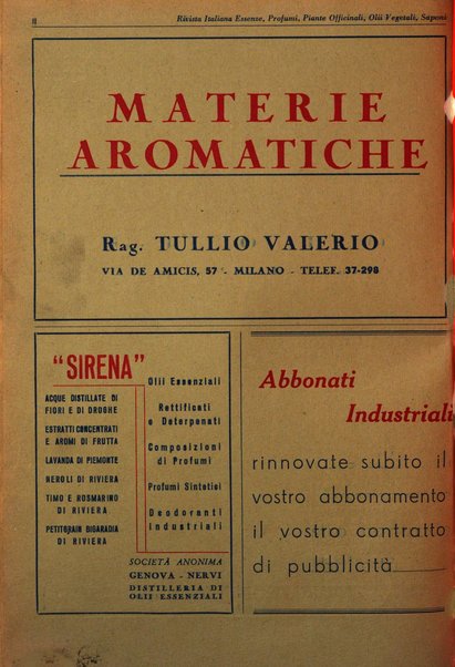 Rivista italiana essenze, profumi, piante officinali, olii vegetali, saponi organo di propaganda del gruppo produttori materie aromatiche della Federazione nazionale fascista degli industriali dei prodotti chimici