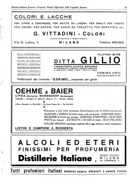 Rivista italiana essenze, profumi, piante officinali, olii vegetali, saponi organo di propaganda del gruppo produttori materie aromatiche della Federazione nazionale fascista degli industriali dei prodotti chimici