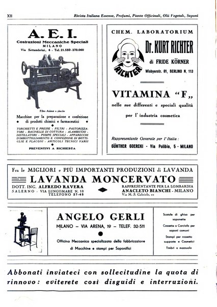 Rivista italiana essenze, profumi, piante officinali, olii vegetali, saponi organo di propaganda del gruppo produttori materie aromatiche della Federazione nazionale fascista degli industriali dei prodotti chimici