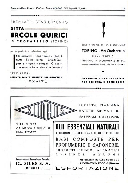 Rivista italiana essenze, profumi, piante officinali, olii vegetali, saponi organo di propaganda del gruppo produttori materie aromatiche della Federazione nazionale fascista degli industriali dei prodotti chimici