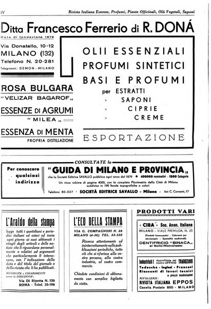 Rivista italiana essenze, profumi, piante officinali, olii vegetali, saponi organo di propaganda del gruppo produttori materie aromatiche della Federazione nazionale fascista degli industriali dei prodotti chimici