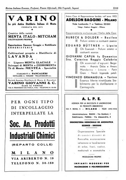 Rivista italiana essenze, profumi, piante officinali, olii vegetali, saponi organo di propaganda del gruppo produttori materie aromatiche della Federazione nazionale fascista degli industriali dei prodotti chimici