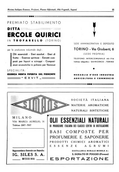 Rivista italiana essenze, profumi, piante officinali, olii vegetali, saponi organo di propaganda del gruppo produttori materie aromatiche della Federazione nazionale fascista degli industriali dei prodotti chimici