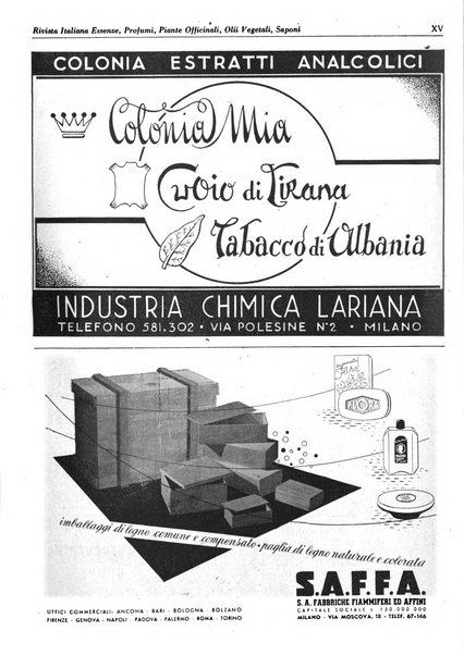 Rivista italiana essenze, profumi, piante officinali, olii vegetali, saponi organo di propaganda del gruppo produttori materie aromatiche della Federazione nazionale fascista degli industriali dei prodotti chimici