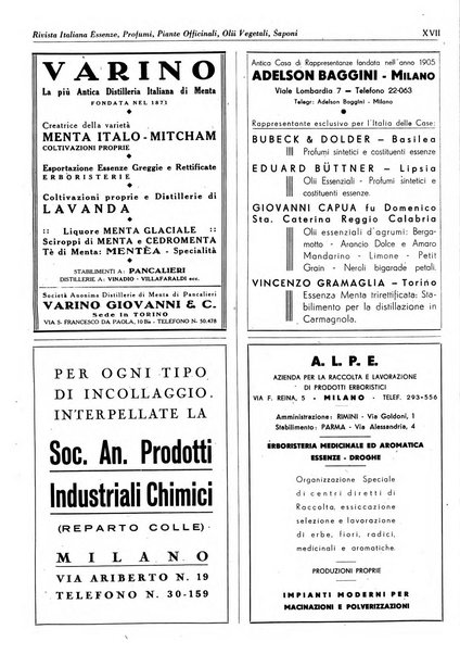 Rivista italiana essenze, profumi, piante officinali, olii vegetali, saponi organo di propaganda del gruppo produttori materie aromatiche della Federazione nazionale fascista degli industriali dei prodotti chimici