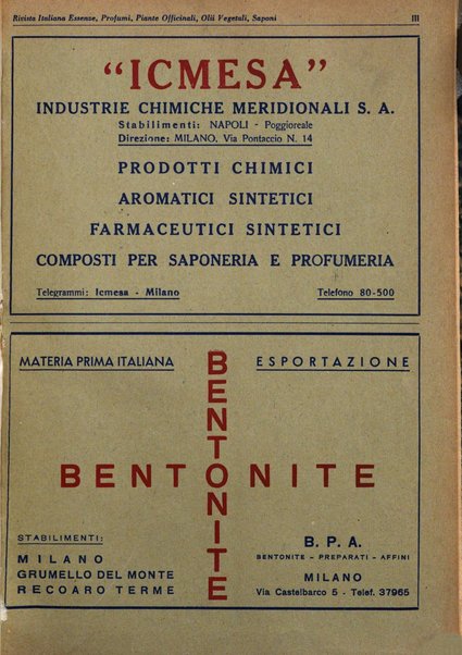 Rivista italiana essenze, profumi, piante officinali, olii vegetali, saponi organo di propaganda del gruppo produttori materie aromatiche della Federazione nazionale fascista degli industriali dei prodotti chimici