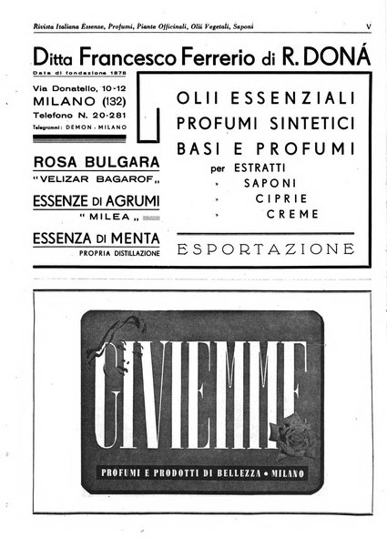 Rivista italiana essenze, profumi, piante officinali, olii vegetali, saponi organo di propaganda del gruppo produttori materie aromatiche della Federazione nazionale fascista degli industriali dei prodotti chimici