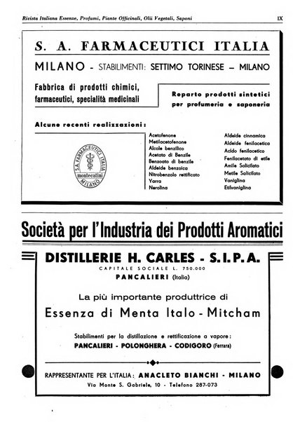 Rivista italiana essenze, profumi, piante officinali, olii vegetali, saponi organo di propaganda del gruppo produttori materie aromatiche della Federazione nazionale fascista degli industriali dei prodotti chimici