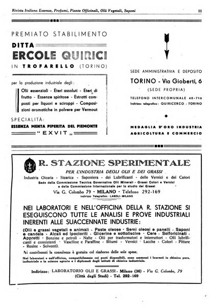 Rivista italiana essenze, profumi, piante officinali, olii vegetali, saponi organo di propaganda del gruppo produttori materie aromatiche della Federazione nazionale fascista degli industriali dei prodotti chimici