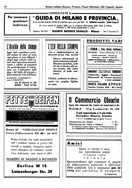 Rivista italiana essenze, profumi, piante officinali, olii vegetali, saponi organo di propaganda del gruppo produttori materie aromatiche della Federazione nazionale fascista degli industriali dei prodotti chimici