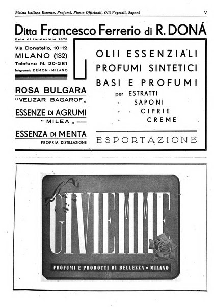 Rivista italiana essenze, profumi, piante officinali, olii vegetali, saponi organo di propaganda del gruppo produttori materie aromatiche della Federazione nazionale fascista degli industriali dei prodotti chimici