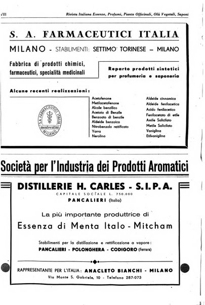 Rivista italiana essenze, profumi, piante officinali, olii vegetali, saponi organo di propaganda del gruppo produttori materie aromatiche della Federazione nazionale fascista degli industriali dei prodotti chimici