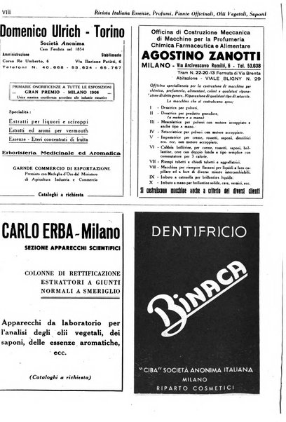 Rivista italiana essenze, profumi, piante officinali, olii vegetali, saponi organo di propaganda del gruppo produttori materie aromatiche della Federazione nazionale fascista degli industriali dei prodotti chimici