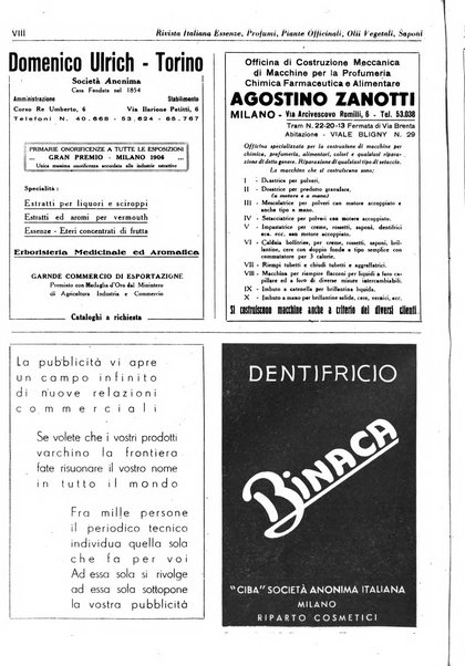 Rivista italiana essenze, profumi, piante officinali, olii vegetali, saponi organo di propaganda del gruppo produttori materie aromatiche della Federazione nazionale fascista degli industriali dei prodotti chimici