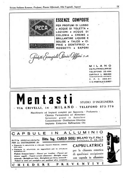 Rivista italiana essenze, profumi, piante officinali, olii vegetali, saponi organo di propaganda del gruppo produttori materie aromatiche della Federazione nazionale fascista degli industriali dei prodotti chimici