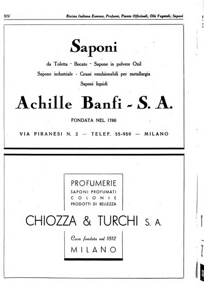 Rivista italiana essenze, profumi, piante officinali, olii vegetali, saponi organo di propaganda del gruppo produttori materie aromatiche della Federazione nazionale fascista degli industriali dei prodotti chimici