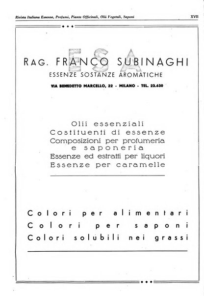 Rivista italiana essenze, profumi, piante officinali, olii vegetali, saponi organo di propaganda del gruppo produttori materie aromatiche della Federazione nazionale fascista degli industriali dei prodotti chimici