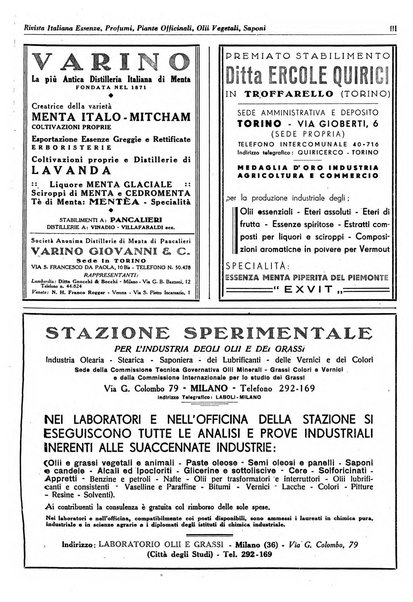 Rivista italiana essenze, profumi, piante officinali, olii vegetali, saponi organo di propaganda del gruppo produttori materie aromatiche della Federazione nazionale fascista degli industriali dei prodotti chimici