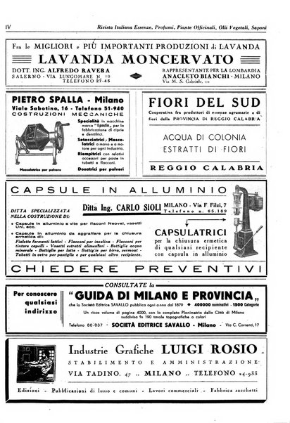 Rivista italiana essenze, profumi, piante officinali, olii vegetali, saponi organo di propaganda del gruppo produttori materie aromatiche della Federazione nazionale fascista degli industriali dei prodotti chimici