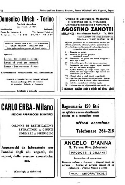 Rivista italiana essenze, profumi, piante officinali, olii vegetali, saponi organo di propaganda del gruppo produttori materie aromatiche della Federazione nazionale fascista degli industriali dei prodotti chimici