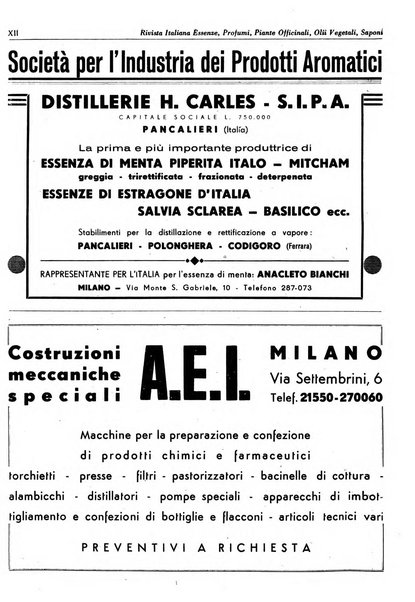 Rivista italiana essenze, profumi, piante officinali, olii vegetali, saponi organo di propaganda del gruppo produttori materie aromatiche della Federazione nazionale fascista degli industriali dei prodotti chimici