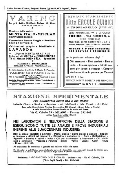 Rivista italiana essenze, profumi, piante officinali, olii vegetali, saponi organo di propaganda del gruppo produttori materie aromatiche della Federazione nazionale fascista degli industriali dei prodotti chimici