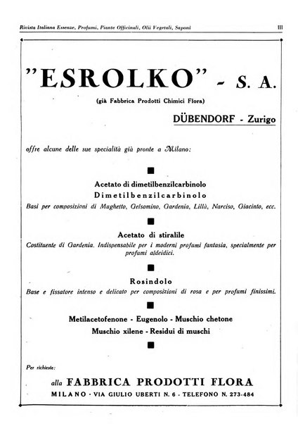 Rivista italiana essenze, profumi, piante officinali, olii vegetali, saponi organo di propaganda del gruppo produttori materie aromatiche della Federazione nazionale fascista degli industriali dei prodotti chimici