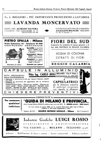 Rivista italiana essenze, profumi, piante officinali, olii vegetali, saponi organo di propaganda del gruppo produttori materie aromatiche della Federazione nazionale fascista degli industriali dei prodotti chimici