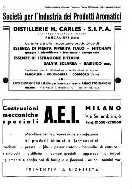 Rivista italiana essenze, profumi, piante officinali, olii vegetali, saponi organo di propaganda del gruppo produttori materie aromatiche della Federazione nazionale fascista degli industriali dei prodotti chimici