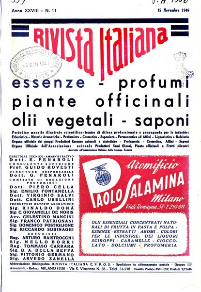 Rivista italiana essenze, profumi, piante officinali, olii vegetali, saponi organo di propaganda del gruppo produttori materie aromatiche della Federazione nazionale fascista degli industriali dei prodotti chimici