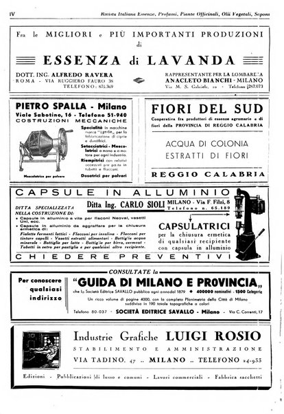 Rivista italiana essenze, profumi, piante officinali, olii vegetali, saponi organo di propaganda del gruppo produttori materie aromatiche della Federazione nazionale fascista degli industriali dei prodotti chimici