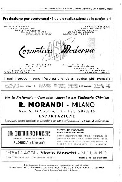 Rivista italiana essenze, profumi, piante officinali, olii vegetali, saponi organo di propaganda del gruppo produttori materie aromatiche della Federazione nazionale fascista degli industriali dei prodotti chimici