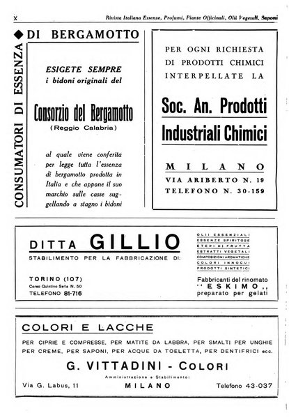 Rivista italiana essenze, profumi, piante officinali, olii vegetali, saponi organo di propaganda del gruppo produttori materie aromatiche della Federazione nazionale fascista degli industriali dei prodotti chimici