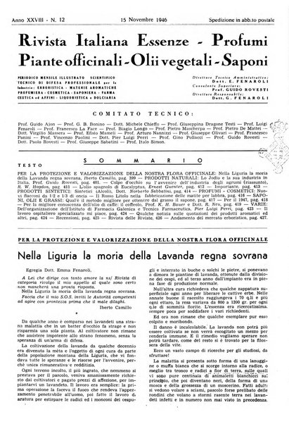 Rivista italiana essenze, profumi, piante officinali, olii vegetali, saponi organo di propaganda del gruppo produttori materie aromatiche della Federazione nazionale fascista degli industriali dei prodotti chimici