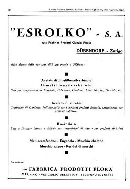 Rivista italiana essenze, profumi, piante officinali, olii vegetali, saponi organo di propaganda del gruppo produttori materie aromatiche della Federazione nazionale fascista degli industriali dei prodotti chimici