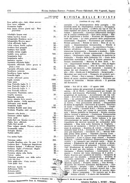 Rivista italiana essenze, profumi, piante officinali, olii vegetali, saponi organo di propaganda del gruppo produttori materie aromatiche della Federazione nazionale fascista degli industriali dei prodotti chimici