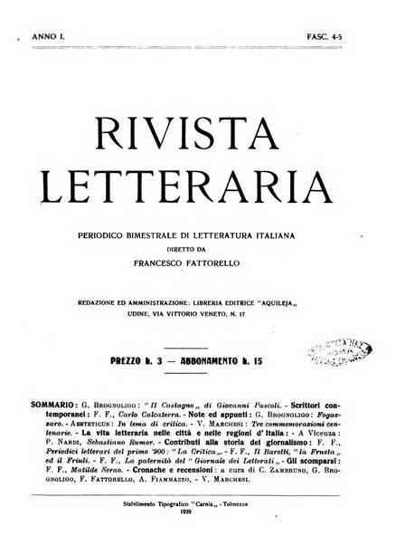 Rivista letteraria periodico bimestrale di letteratura italiana