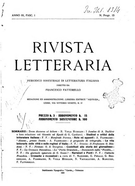 Rivista letteraria periodico bimestrale di letteratura italiana