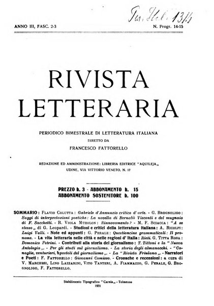 Rivista letteraria periodico bimestrale di letteratura italiana