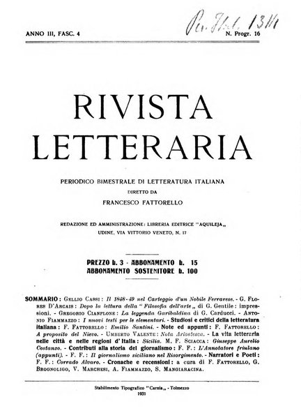 Rivista letteraria periodico bimestrale di letteratura italiana