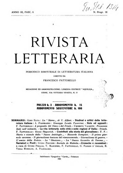 Rivista letteraria periodico bimestrale di letteratura italiana