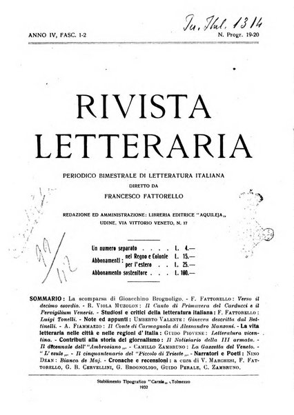 Rivista letteraria periodico bimestrale di letteratura italiana