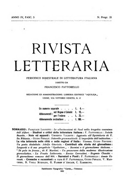 Rivista letteraria periodico bimestrale di letteratura italiana