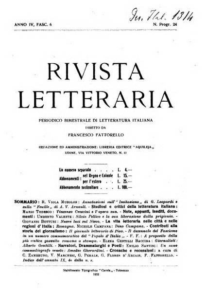 Rivista letteraria periodico bimestrale di letteratura italiana