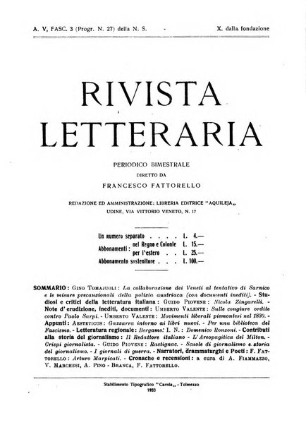 Rivista letteraria periodico bimestrale di letteratura italiana