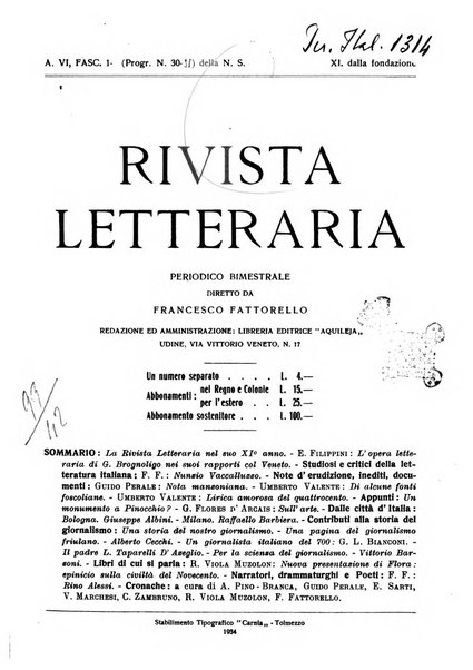 Rivista letteraria periodico bimestrale di letteratura italiana