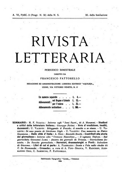 Rivista letteraria periodico bimestrale di letteratura italiana