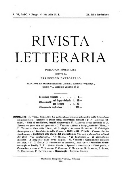 Rivista letteraria periodico bimestrale di letteratura italiana